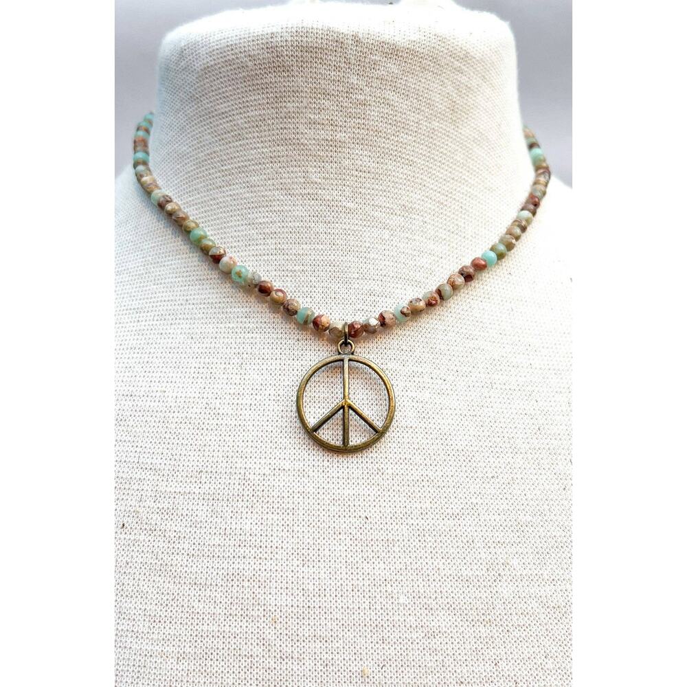 Dylan Designs Imperial Jasper Peace Sign Choker Necklace Bronze - Picture 3 of 4